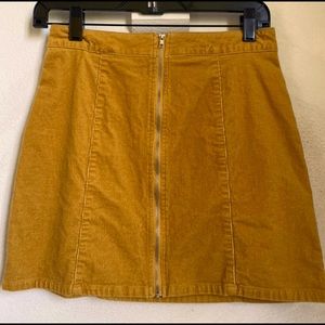 Mustard Yellow Corduroy Skirt with Zipper